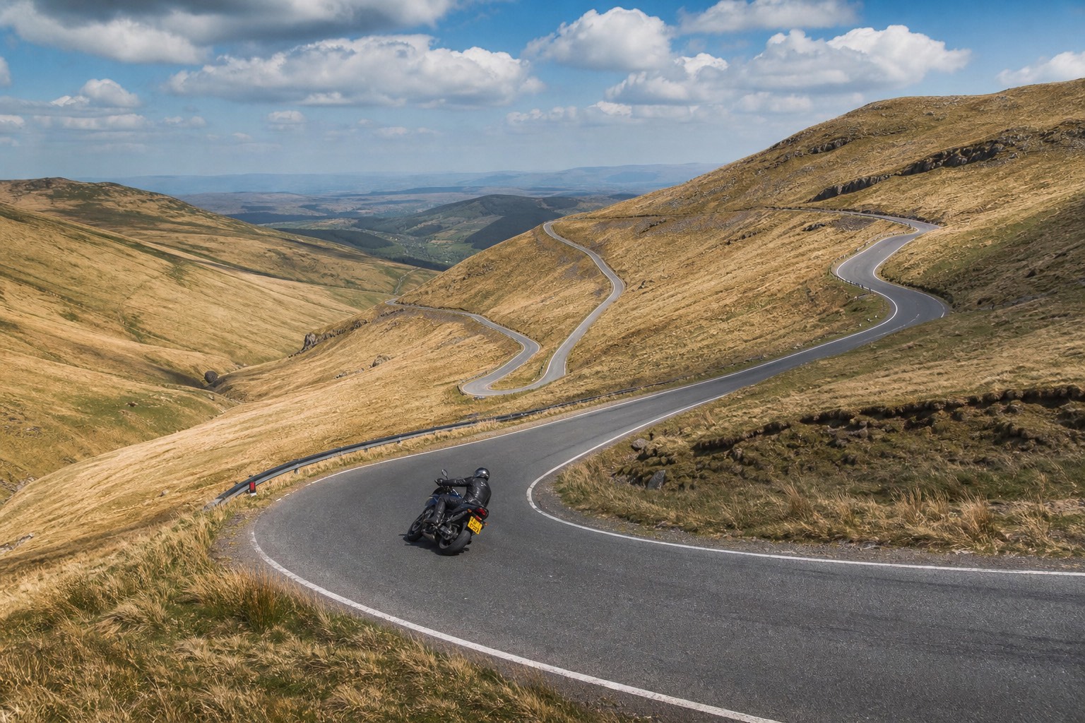 The winding Black Mountain Pass (A4069) climbing across open moorland